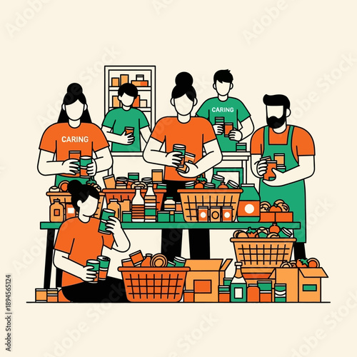 Volunteers Organizing Food Donations at Food Bank.