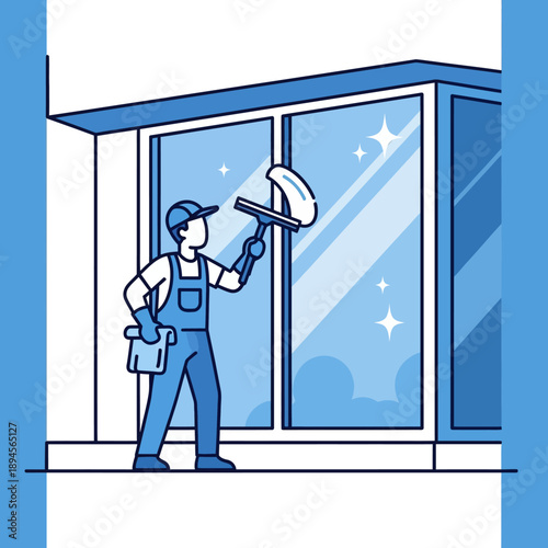 Window Cleaner Man with Squeegee Tool.