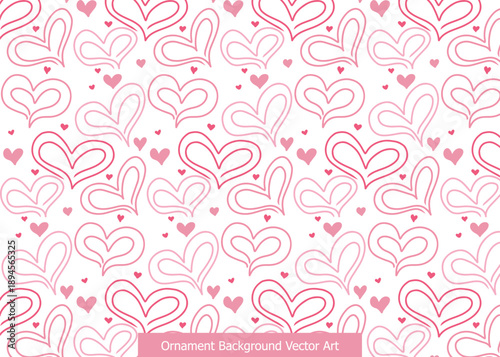 A seamless pattern of various pink hearts on a white background, perfect for romantic and decorative designs and celebrations.