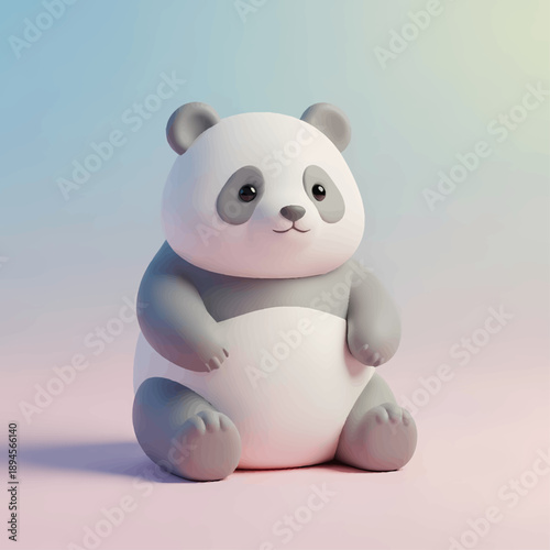 Adorable little panda illustration in a cute cartoon style, sitting and smiling with a soft pastel background
