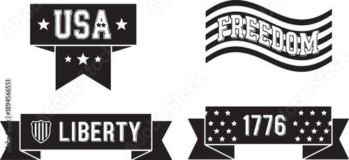 Patriotic ribbon banners with usa freedom liberty and 1776