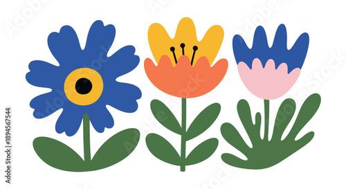 Cute Cartoon Flowers on White Background