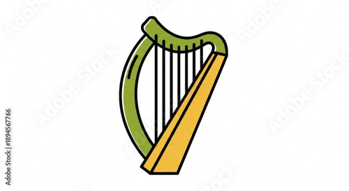 Green Harp Illustration Isolated on White Background