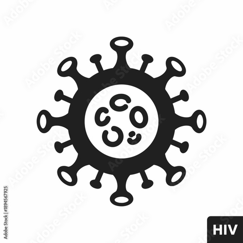 Black and White Icon of HIV Virus