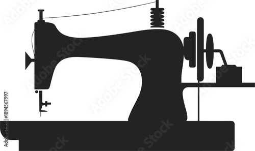 Silhouette Of Vintage Sewing Machine On White Background retro antique
