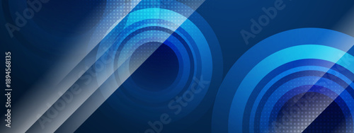 Professional dark blue background featuring abstract circles and digital halftone mesh