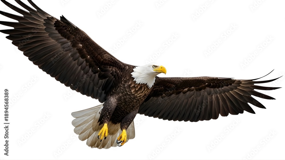 Fototapeta premium A majestic bald eagle in flight on transparent background