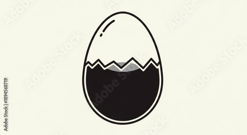 A cracked egg with liquid spilling out, symbolizing birth and new life in a simple illustration style