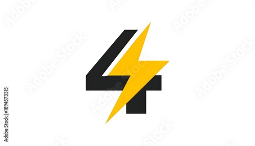 Free Download Black number four with a yellow lightning bolt on a white backdrop - GFXLoad