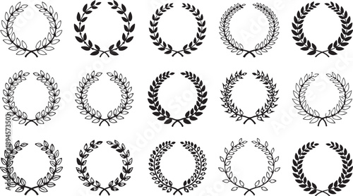 Collection of elegant black and white laurel wreaths Vector