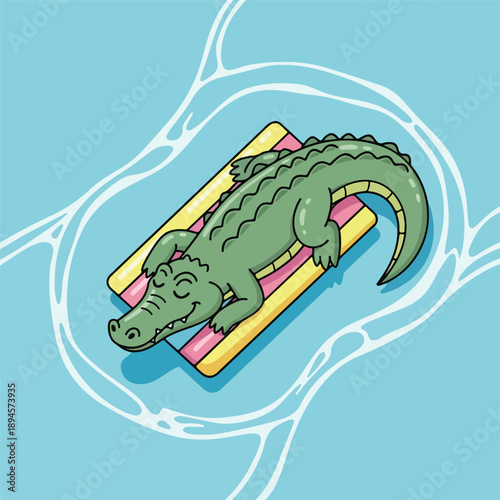 crocodile, pool, inflatable, relaxation, cartoon