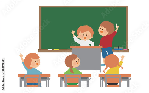 学級会　教室で授業を受ける生徒たち
