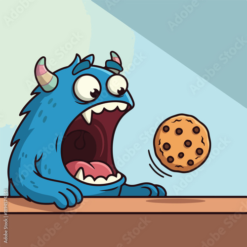 monster, cookie, eating, cartoon, fun