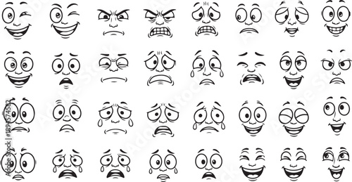 Collection of various expressive face emoticons Vector