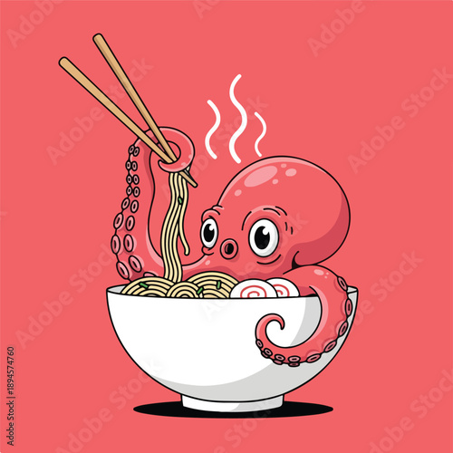 octopus, noodles, food, eating, primary, humorous
