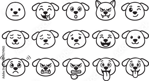 A cute cartoon collection of funny dog faces smiling together in a playful and friendly style