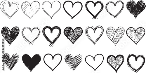 Collection of hand-drawn heart illustrations in various styles Vector