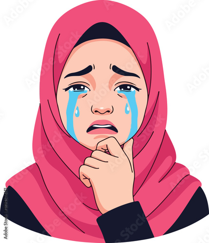 woman, crying, hijab, emotion