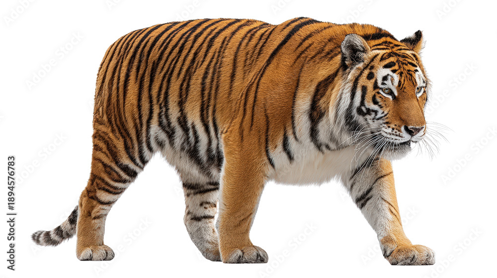Obraz premium Bengal tiger prowling background isolated on a Transparent background, PNG file.