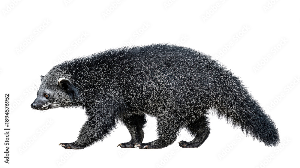 Fototapeta premium Binturong walking background isolated on a Transparent background, PNG file.