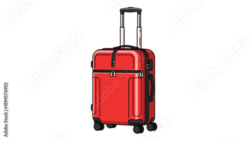 Red hard-shell suitcase with telescopic handle and wheels for travel.