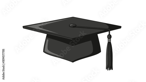 Black graduation cap with tassel symbolizing academic achievement and ceremony.