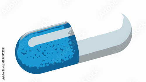 Blue and white capsule pill isolated on white background.