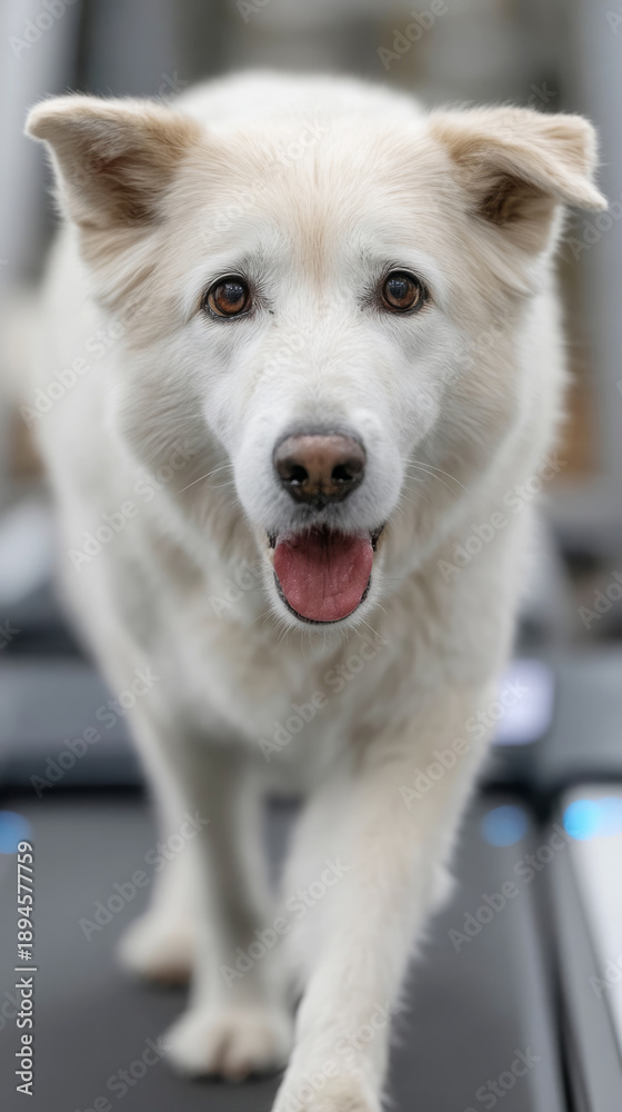 Obraz premium Analyzing canine gait on touchscreen treadmill with space for design elements