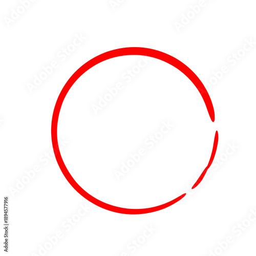 Red Hand Drawn Thin Circle Frame, Minimal Abstract Round Border, Simple Sketch Marker Ring for Logo or Text Highlighting Design