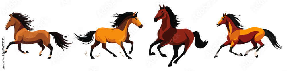 Obraz premium Galloping Horse Flat Vector Illustration on Transparent Background