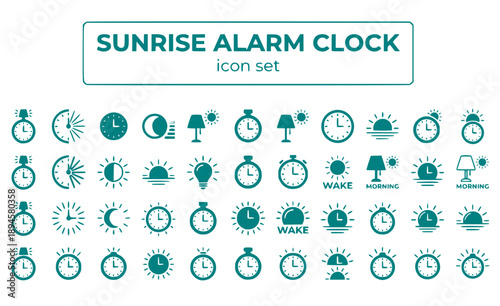 Sunrise Alarm Clock Wake Light Dawn Simulation Natural Morning Therapy Gradual Lamp Timer Circadian Device Vector Icon Set - Wake Light