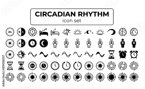 Circadian Rhythm Biological Clock 24-Hour Cycle Sun Moon Sleep Wake Day Night Body Natural Pattern Timing Vector Icon Set - Body Clock
