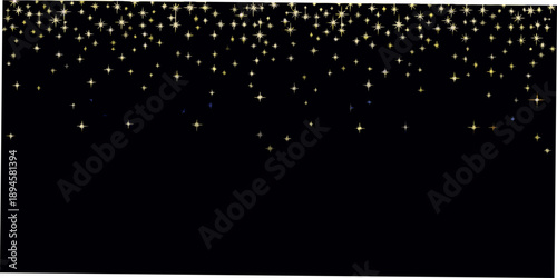 A dark background with a scattering of bright golden and blue sparkles