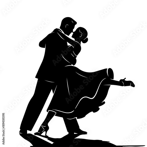 Couple dancing tango together in a romantic embrace on the dance floor