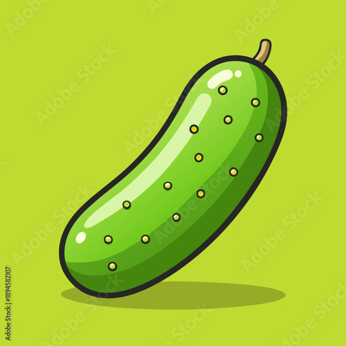 Cartoon style green cucumber with small dots and a light green background