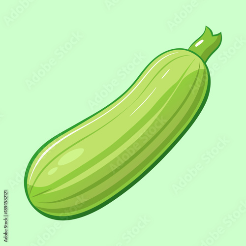 Cartoon style illustration of a fresh and vibrant green zucchini squash