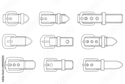 Quick Release Buckles Flat Sketch Vector Line Art Icon Set