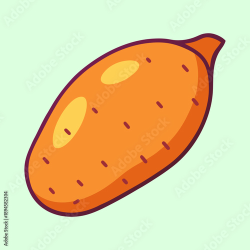 Stylized Orange Sweet Potato on a Light Green Background in Cartoon Style