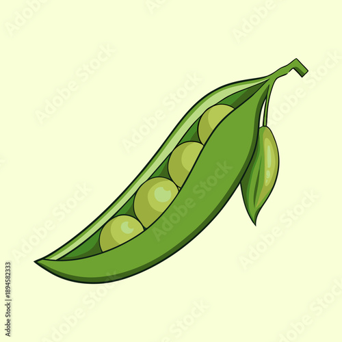 Cartoon style illustration of a pod of peas filled with peas