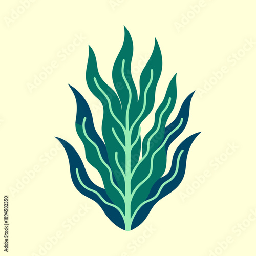 Stylized seaweed or leafy plant illustration on a soft yellow background