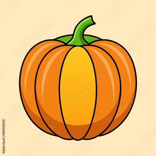 Cartoon Style Pumpkin with Smooth Orange Skin and a Green Stem