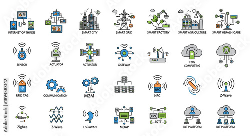 Collection of various technology and business icons in a vector format for design use