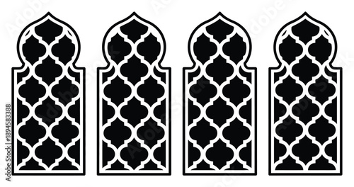 Four Islamic Arch Window Grilles with Quatrefoil Pattern