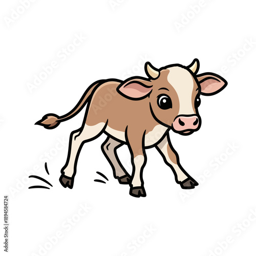 Cartoon Cow Running with Playful Expression.