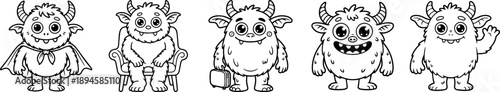 Collection of Cute Line Art Cartoon Monsters for Kids