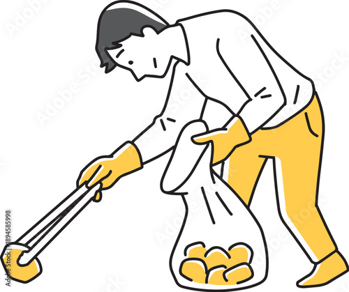 ゴミ拾いをする男性