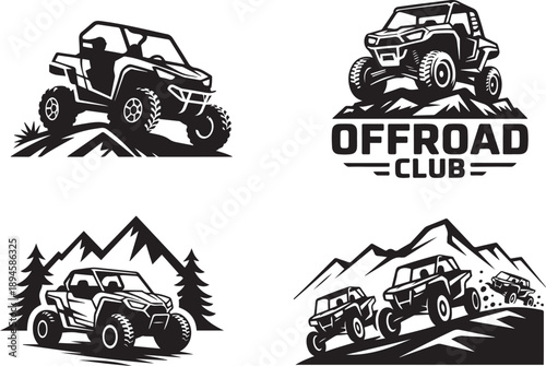 set of UTV offroading social club logo design silhouette vector icon  illustration with white background.