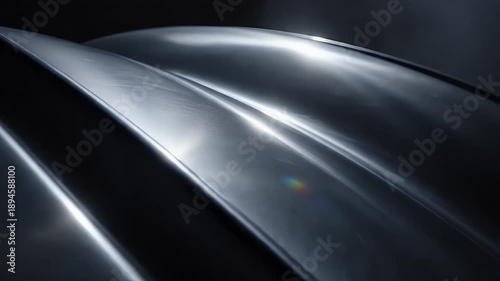 Abstract metallic surface with light reflections and dark shadows, modern art.