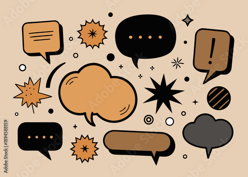 Illustrative collection of expressive speech bubbles and symbols Vector