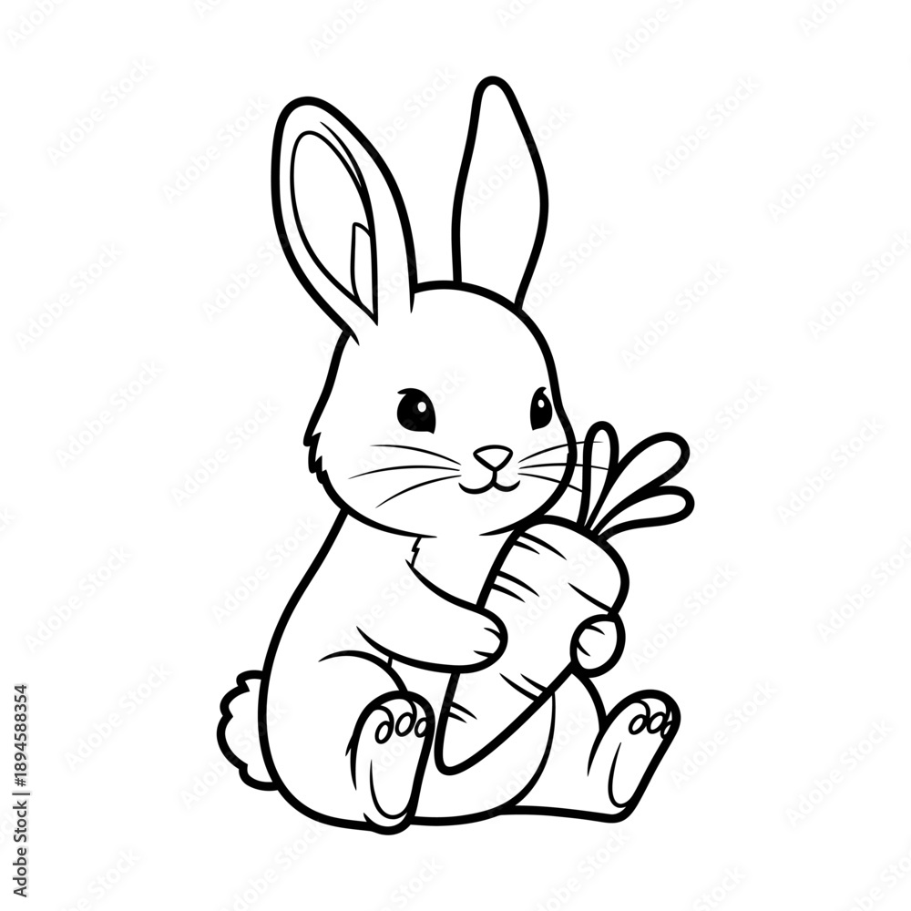Obraz premium Cartoon Rabbit Holding Carrot Simple Illustration.